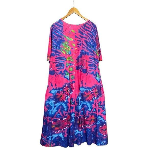Vibrant Pink Tie-Dye Short Sleeve Dress - Picture 2 of 10